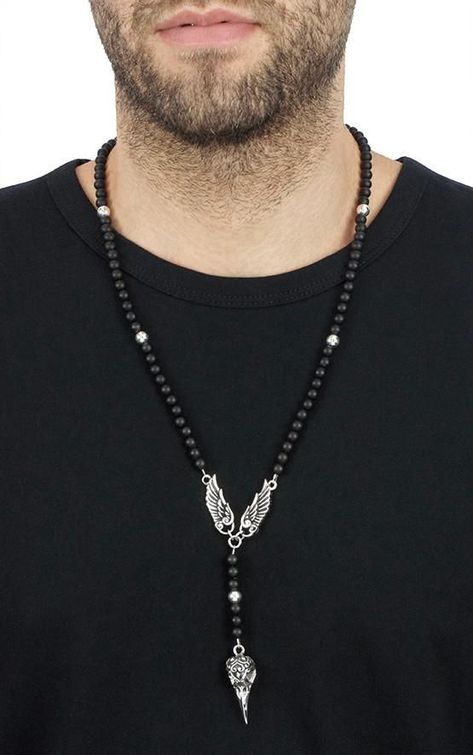 Highly effective in soothing sore muscles and knots #fashionblogger #wedding #fashionblogger Necklace Men Diy, Mens Rosary Necklace, Men Products, Mens Beaded Necklaces, King Baby, Rosary Necklace, Onyx Necklace, Beaded Skull, Onyx Bead