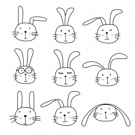 Hand Drawn Cute Bunny Characters Set Premium Vector Cute Bunny Clipart, Rabbit Clipart, Bunny Clipart, Kawaii Clipart, 동화 삽화, Bunny Drawing, Art Kawaii, Cute Animal Clipart, Animal Clipart