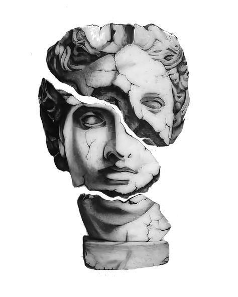 Multiple Faces Tattoo, Greek Pillars, Greek Statue Tattoo, Sculpture Tattoo, Stone Angel, All Black Tattoos, Statue Tattoo, Red Tattoos, Tattoo Portfolio