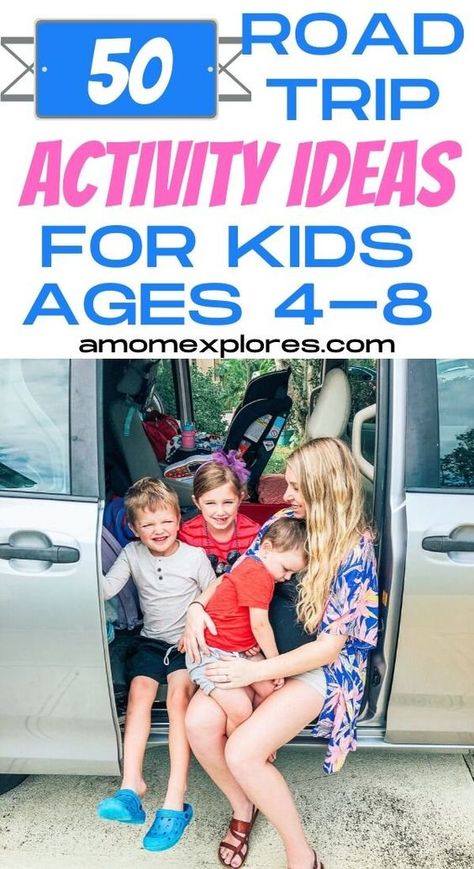 50 Road Trip Activities for Kids Ages 4-8 — A Mom Explores | Family Travel Tips, Destination Guides with Kids, Family Vacation Ideas, and more! Road Trip Activities For Kindergarteners, Kindergarten Road Trip Activities, Long Car Rides With Kids, Kid Road Trip Activities, Road Trips With Toddlers, Car Ride Activities, Road Trip Activity Book, Road Trip Entertainment, Road Trip Ideas For Kids