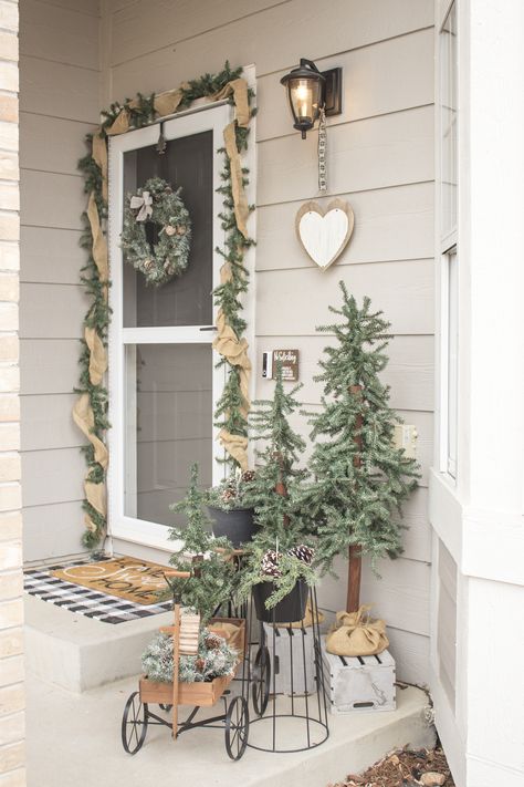 Winter/Valentine’s Front Porch Decor | Simply Beautiful By Angela February Porch Decor, January Front Porch Decor, Valentines Porch Decor, Winter Front Porch Decor, Winter Porch Decorations, Alpine Tree, Antique Farmhouse Decor, Winter Porch, Christmas Clearance