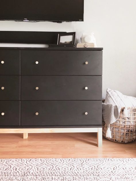 DIY IKEA Tarva Dresser Hack – Grayson Studios Black Malm Dresser, Ikea Black Dresser, Dresser Makeover Black, Ikea Girls Room, Ikea Tarva Dresser Hack, Tarva Dresser Hack, Bedroom Magic, Tarva Dresser, Ikea Dresser Makeover