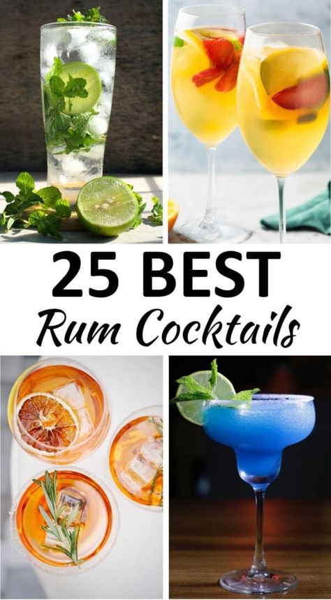 rum cocktails pin Don Q Rum Recipes Drinks, Drinks To Make With Rum, Rum Based Drinks, Gold Rum Cocktails, Rum Drinks Easy Cocktails, Rum Based Cocktails, Easy Rum Cocktails, Refreshing Rum Cocktails, Rum Drinks Easy