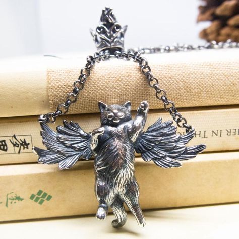 Jewellery Project, Cat Necklace Silver, Necklace Cat, Clay Sculptures, Tiger Eye Jewelry, Angel Cat, Wax Carving, Antique Jewelry Indian, Sterling Silver Cat