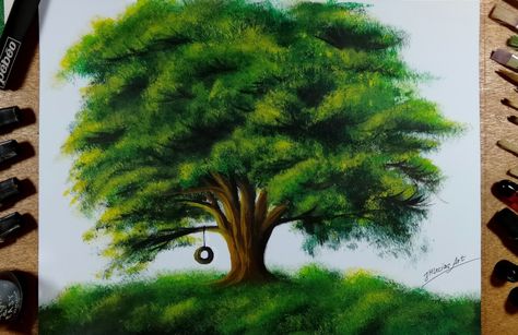 Art realistic tree Realistic Tree Painting, Trufulla Trees, Image Painting, Canvas Painting Designs, Painting Art Lesson, Painting Designs, Tree Drawing, Art Lesson, How To Paint