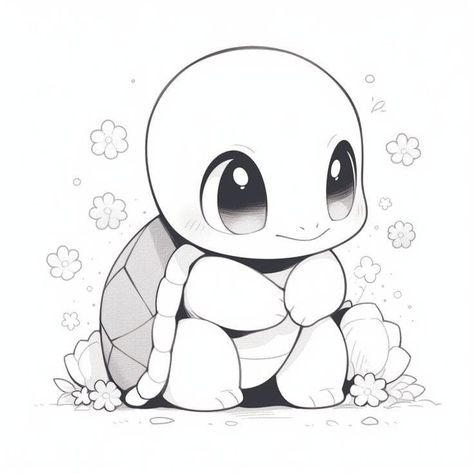 Kawaii Turtle, Chibi Coloring Pages, Turtle Coloring Pages, Arte Doodle, Turtle Drawing, Bunny Coloring Pages, Images Kawaii, Pokemon Coloring Pages, Pokemon Coloring