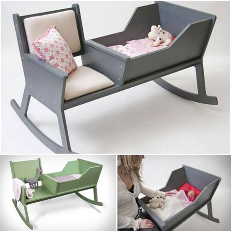 DIY Rocking Chair Cradle With a Crib --- You can comfortably read a book or sing a lullaby while softly swinging the rocking chair which also rocks the cradle. (y)  Instructions--> http://wonderfuldiy.com/wonderful-diy-rocking-chair-cradle-with-a-crib/ Diy Rocking Chair, Baby Furniture, Baby Cribs, Furniture Projects, Baby Bed, Kids Furniture, Diy Baby Stuff, Rocking Chair, Wood Furniture