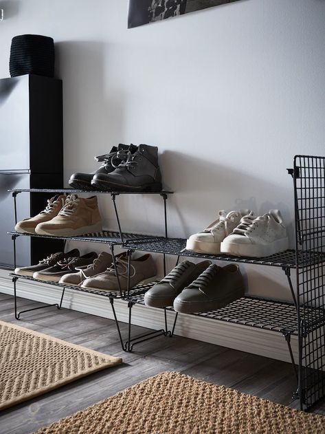 A small hallway with no shoes in the way - IKEA Stor Hall Inspiration, Shoe Rack Ikea, Hallway Inspiration, Shoe Storage Solutions, Shoe Storage Rack, Ikea Store, Homburg, How To Store Shoes, Hallway Storage