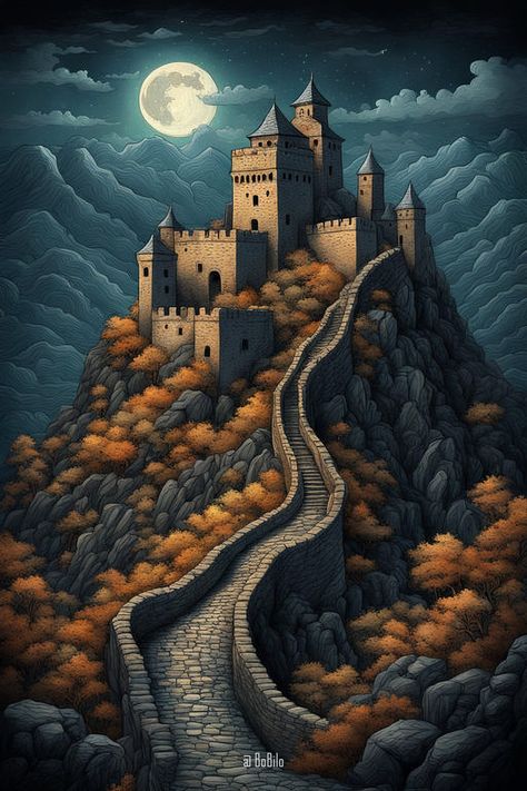 Digital Fantasy: Majestic Mountain Castles in the Clouds Mountain Fortress Fantasy Art, Fantasy Cityscape, Mountain Fortress, Among The Clouds, The Heights, Nice Pictures, Stitch Ideas, Rise Above, Follow My Instagram