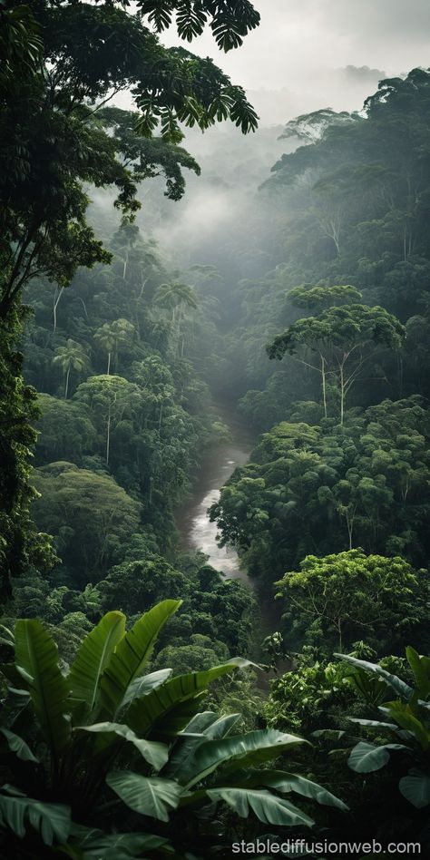 Panoramic Amazon Jungle Scene | Stable Diffusion Online Amazon Jungle Aesthetic, Amazon Jungle Photography, Amazon Rainforest Photography, Tropical Jungle Aesthetic, Rainforest Aesthetic, Jungle Amazon, Mountain Jungle, Atlanta Georgia Downtown, Book Cover Reference