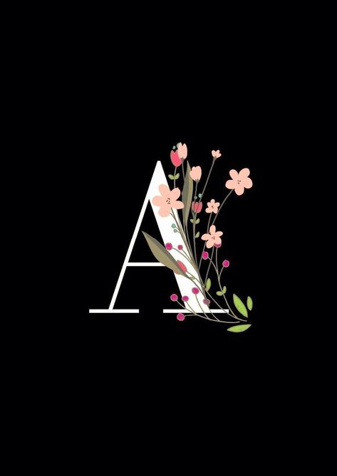 Letter A Wallpaper, Alphabet Tattoo Designs, Aesthetic Floral, Aesthetic Letters, Alphabet A, Fancy Letters, Cute Galaxy Wallpaper, Floral Wallpaper Phone, Black Background Wallpaper