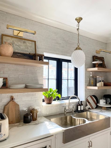 Using White Zellige Tile in the Butler’s Pantry | Riad Tile Zellige Tile Kitchen Backsplash Herringbone, Subway Zellige Tile, Butlers Pantry White Cabinets, Zellige Tile White Kitchen, Cle Tile Pantry Pavers, Neutral Zellige Tile, Kitchens With Zellige Tile, Stacked Zellige Tile Kitchen, Riad Zellige Tile