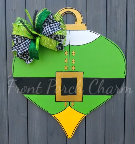 Buddy Elf, Painted Door Hangers, Hand Painted Door, Elf Door, Painted Door, Buddy The Elf, Handmade Wreaths, Painted Doors, The Elf