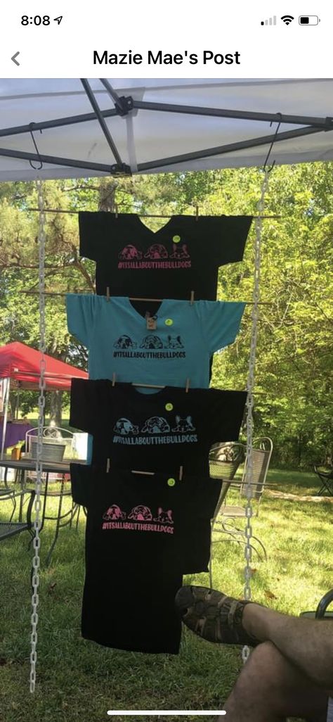 Diy T Shirt Display Ideas, Craft Show Boutique Display Ideas, Product Display Ideas Craft Show Booths, Sublimation Pop Up Shop, Tshirt Popup Shop Table Display Ideas, Diy Clothing Display Craft Fairs, Ways To Display Shirts For Sale, Display Shirts At Craft Fair, Onesie Display Craft Fairs