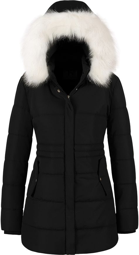 Women's Winter Warm Coats Puffer Jacket Long Drawstring Waterproof Snow Parka With Removable Faux Fur Trim Hood Very Cold Winter Outfits, Trendy Cold Weather Outfits, Winter Outfits Trendy, Womens Parka Winter, Waterproof Winter Coat, Cold Winter Outfits, Coat For Woman, Winter Coat Parka, Cotton Lycra Fabric