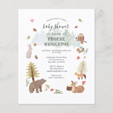 Baby Shower Forest Animals, Baby Shower Forest, Budget Baby Shower, Fall Baby Shower Invites, Animal Baby Shower Invitations, Baby On A Budget, Boho Baby Shower Invitations, Watercolor Baby Shower, Invitation Flyer