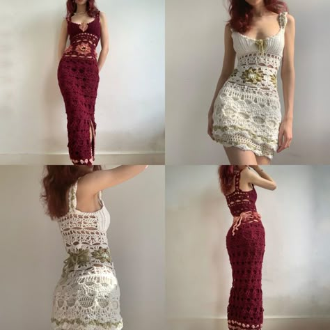 Lotus Dress & Top - Pattern - Aurein.Crochet's Ko-fi Shop Crochet With Thread, Lotus Crochet, Crochet Fits, Crochet Dress Ideas, Crochet Thread Projects, Lotus Dress, Crochet Corset, Crochet Garments, Hippie Crochet