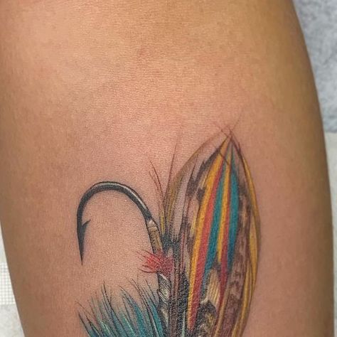 Andrea on Instagram: "Thank you for trusting me with your special matching tattoos Victoria and Sarah. We did two different sizes of the same fly which their father beautifully crafted. ❤️ . . . #flytattoo #flyfishing #flytattoo #fishingtattoo #feathertattoo #nanaimotattoo #relegationtattoo #andreadawntattoo #tattoobyandreadawn #prettytattoo" Flyfishing Tattoo, Fly Fishing Tattoos, Fly Fishing Rod Tattoo, Girly Fishing Tattoos, Fly Fishing Tatoos, Fly Fishing Fly Tattoo, Fly Fishing Tattoo, Flying Tattoo, Feather Tattoo