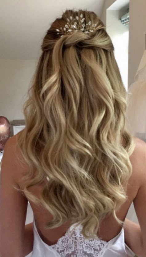 Debs Hairstyles, Bridal Hair Half Up Half Down, Bridesmaid Hair Inspo, Long Hair Designs, Curly Prom Hair, Bridal Hair Down, Wedding Hair Half, Timeless Looks, Haircuts For Women Over 50