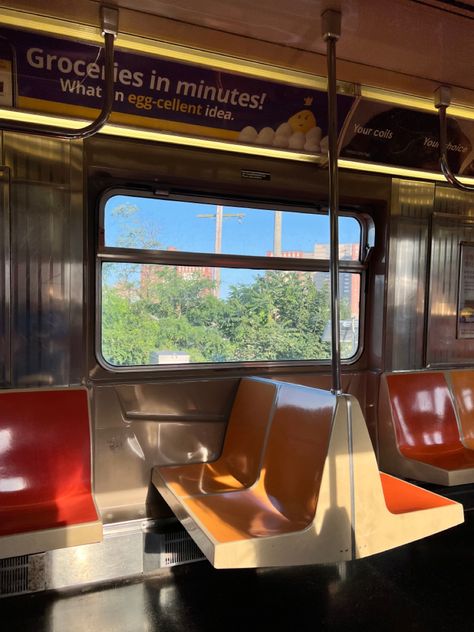 A ride on the Q-Train in NYC. Very pretty views when riding the trains Subway Train Interior, Subway Shoot, Train Interior, Aesthetic Train, Writing Reference, Subway Train, Manhattan, Transportation, Brooklyn