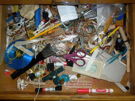 A junk drawer, inherited. Scratched Wood Floors, Junk Drawers, Coin Organizer, Mini Meatloafs, Scratched Wood, Sharpie Permanent Markers, Spring Cleaning Hacks, Dessert Toppings, Krazy Coupon Lady