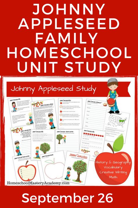 Homeschool Unit Studies, Johnny Appleseed Day, Johnny Appleseed Activities, Geography Vocabulary, Apple Unit Study, Homeschooling Elementary, Homeschooling Activities, Teaching Us History, Unit Studies Homeschool