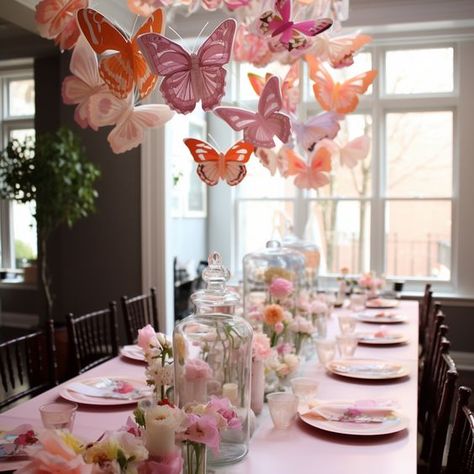 Tea Party Butterfly, Fall Butterfly Birthday Party, Butterfly And Flowers Baby Shower Ideas, Baby Girl Butterfly Shower Ideas, Butterfly Tablescape, Pink Butterfly Baby Shower Ideas, Baby Shower Set Up, Butterfly Baby Shower Ideas, Butterfly Party Ideas