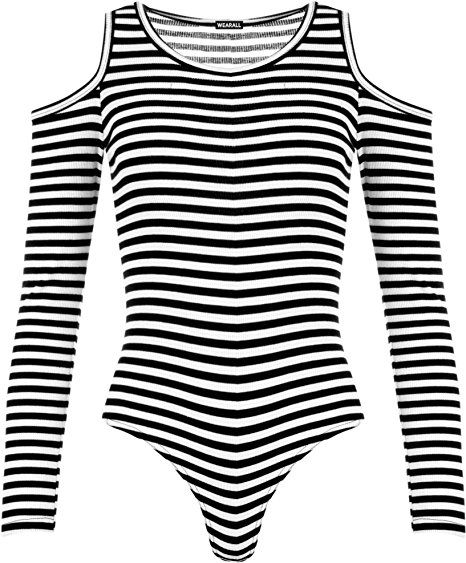 WearAll Women's Monochrome Striped Long Sleeve Off Shoulder Bodysuit Top Leotard - Black White - 8-10 Chica Punk, Cutout Tops, Off Shoulder Bodysuit, Black Off Shoulder Top, Striped Off Shoulder Top, Leotard Fashion, Leotard Tops, Bodysuit Tops, Cutout Top