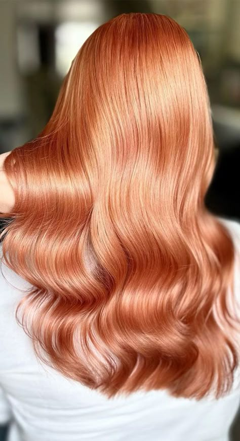 25 Peach Hair Colour Ideas That're Perfect For Summer : Peach Ginger Dark Peach Hair Color, Salmon Hair Color, Orange Peach Hair, Peach Gold Hair, Salmon Pink Hair, Peach Color Hair, Dimensional Peach Hair, Ginger Peach Hair, Pastel Peach Hair