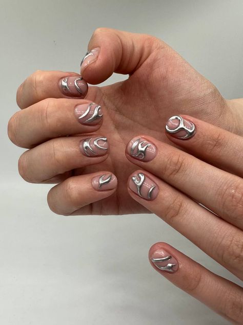 Chrome Nail Art Men, Nails With Metallic Design, Metallic Nail Art Designs, Men’s Acrylic Nails, Metal Nail Designs, Chrome Nails Men, Masc Nail Art, Nail Ideas For Men, Masc Nails Designs