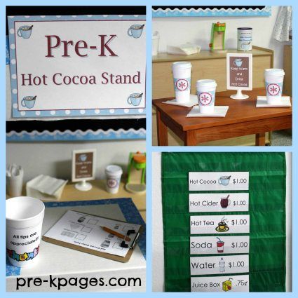 FREE Dramatic Play Hot Cocoa Stand Printables Hot Cocoa Dramatic Play, School Dramatic Play, Pretend Play Area, Preschool Freebies, Cocoa Stand, Dramatic Play Activities, Hot Cocoa Stand, Preschool Dramatic Play, Dramatic Play Themes