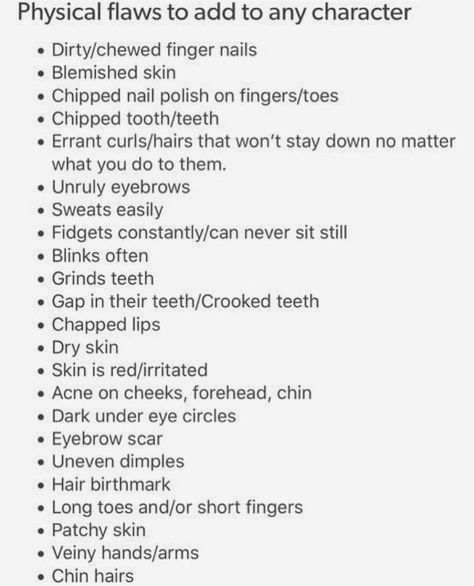 Katrina on Instagram: “I love this list. But also, imagine a multi POV book. Where a character is super self conscious about a physical flaw, and we’re convinced…” Character Flaws Physical, Writing Amputee Characters, How To Write Traumatized Characters, Editing On Instagram, Character Flaws, Writing Things, Creative Writing Tips, Writing Characters, Writing Stuff