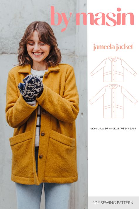 Patterns :: Women's patterns :: Outerwear :: Sewing Pattern by Masin Jameela Jacket Free Coat Sewing Pattern Women, Fleece Jacket Sewing Pattern, Fleece Jacket Pattern, Winter Sewing Patterns, Quick Sew, Winter Sewing, Waterproof Jacket Women, Jacket Sewing Pattern, Jacket Sewing