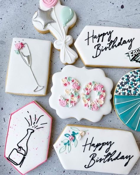 Birthday Cake Decorated Cookies, 30th Cookies, 30th Birthday Sugar Cookies, Happy Birthday Sugar Cookies, Decorated Wedding Cookies, 30th Birthday Cookies, Birthday Cookies Decorated, Bday Cookies, Birthday Biscuits