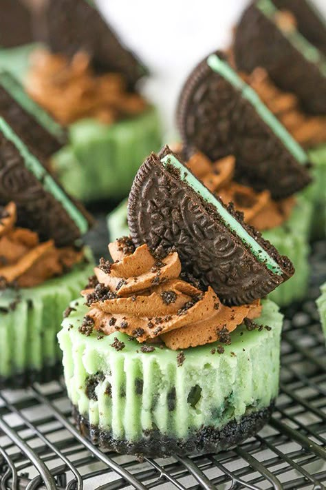 This Mini Mint Chocolate Oreo Cheesecake recipe is easy & delicious with little chunks of mint Oreos, a chocolate crust and a touch of mint flavor! #minicheesecakes #cheesecakerecipe #oreocheesecake #bestcheesecake #oreos #cheesecake Easy Mini Cheesecake Recipe, Chocolate Oreo Cheesecake, Mini Cheesecakes Easy, Chocolate Decadence, Oreo Cheesecake Recipes, Mini Cheesecake Recipes, Chocolate Oreo, Chocolate Crust, Brownie Desserts