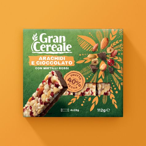 Grancereale Barrette / New Visual Identity – Packaging Of The World Grain Packaging Design, Granola Bar Packaging Design, Crackers Packaging Design, Granola Bar Packaging, Veggie Oatmeal, Nature Cereal, Annabelle Creation Movie, Biscuit Packaging Design, Cereal Design