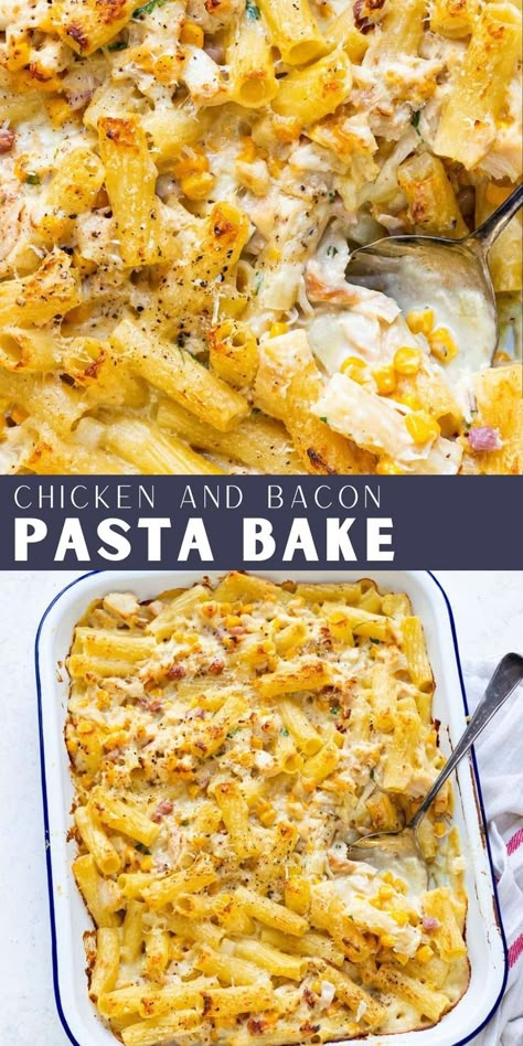 Chicken And Bacon Pasta, Baked Chicken Pasta Recipes, Bacon Pasta Recipes, Bacon Pasta Bake, Cheesy Chicken Pasta, Chicken Bacon Pasta, Chicken And Bacon, Chicken Receipes, Chicken Ham