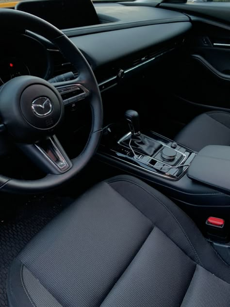 Black Sedan Aesthetic, Black Suv Aesthetics, Mazda Cx30 Interior, Black Interior Car Aesthetic, Mazda Cx 30 Interior, Black Suv Car Aesthetic, Mazda Cx 30 Black, Mazda Car Aesthetic, 1st Car Aesthetic