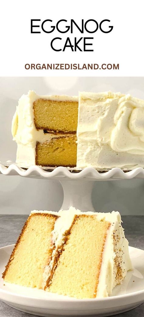 Easy Eggnog Cake, Eggnog Cake Recipe, Make Eggnog, Eggnog Glaze, Bakery Style Cake, Easy Cake Recipe, Eggnog Cake, Dessert Cravings, Christmas Eggnog