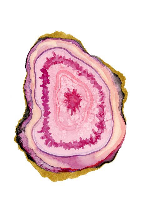 New to PriscillaGeorgeArt on Etsy: Agate Slice Watercolor ORIGINAL Pink Crystal 5"x7" wall art home decor (30.00 USD) Agate Illustration, Agate Watercolor Painting, Agate Wall Decor, Pink Geode Art, Pink Agate Crystal, Agate Art, Aurora Art, Resin Geode Coasters Pink, Flamingo Wall Art