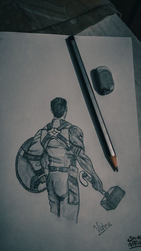 Captain America Sketch Pencil, Captain America Art Sketch, Captain America Drawing Sketches, Marvel Sketches Pencil, Mcu Drawings, Captain America With Mjolnir, Marvel Drawings Pencil, Movie Sketches, Avengers Sketch