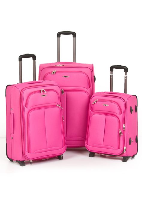 Palazo Portofino - 3-Piece Nylon Luggage Set in Pink Luggage Sets Cute, Pink Luggage Sets, Travel Baggage, Pink Luggage, Cute Suitcases, Cute Luggage, Travel Bag Set, Disney Items, Womens Luggage