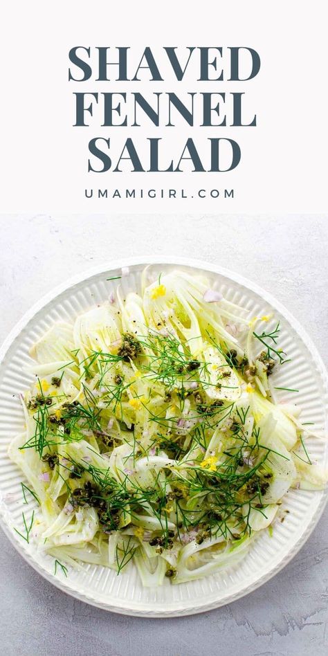 Shaved fennel salad with lemon caper vinaigrette is an easy, super-flavorful side dish that pairs especially well with fish and chicken. Don't miss it. #shavedfennel #shavedfennelsalad #fennelsalad Salads For Fish Dishes, Caper Vinaigrette, Meatless Dinners, Green Salads, Fennel Recipes, Thanksgiving 2023, Salad With Lemon, Quick Salads, Vegan Salads