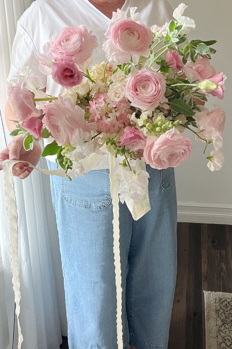 Soft Pink, Light and Airy Bridal Bouquet by Heritage Flower Design Lancaster, PA. Light Pink Flower Bouquet Wedding, Bouquet Light Pink, Pale Pink Flower Bouquet, Boho Wedding Bouquet Light Pink, Soft Pastel Bridal Bouquet, Bride Bouquets, Wedding Florist, Soft Pink, Flower Designs