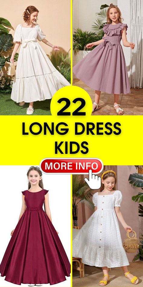 Step into the world of Simple yet stunning long dress kids fashion. Our range of Dresses offers a variety of styles and patterns, ideal for everyday wear or special events. These dresses are designed to provide both comfort and a touch of elegance. Kids Latest Dress Designs, Long Dresses For Kids, Latest Dress Designs, Elegant Long Dresses, Trendy Girls Outfits, Dresses For Kids, Next Dresses, Ruffled Collar, Flowing Skirt