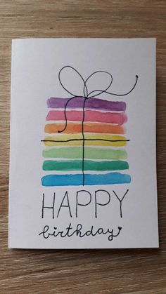 Happy Birthday Cards Diy, Watercolor Birthday Cards, Birthday Card Drawing, Watercolor Birthday, Bday Cards, Paint Cards, Card Drawing, Color Painting, Birthday Cards Diy