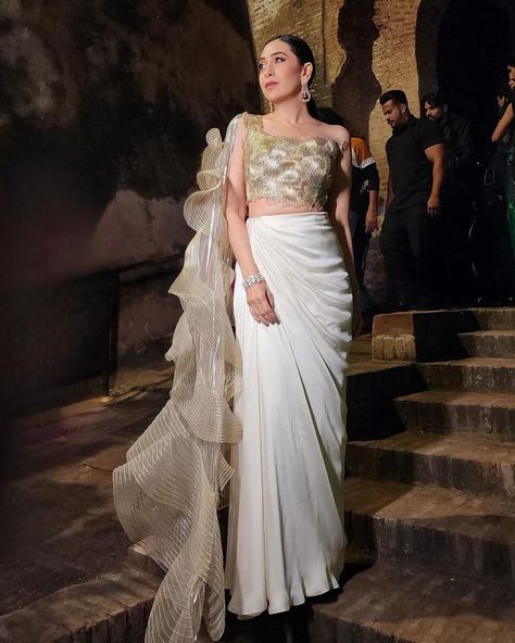 Karisma Kapoor in Amit Aggarwal pays tribute to the designer's inventive vision in shaping the panorama of Indian fashion | Vogue India Trending Lehenga Designs, Amit Aggarwal, Indian Wedding Gowns, Carnival Dress, Karisma Kapoor, Saree Gown, Modest Dresses Casual, Simple Pakistani Dresses, Saree Trends