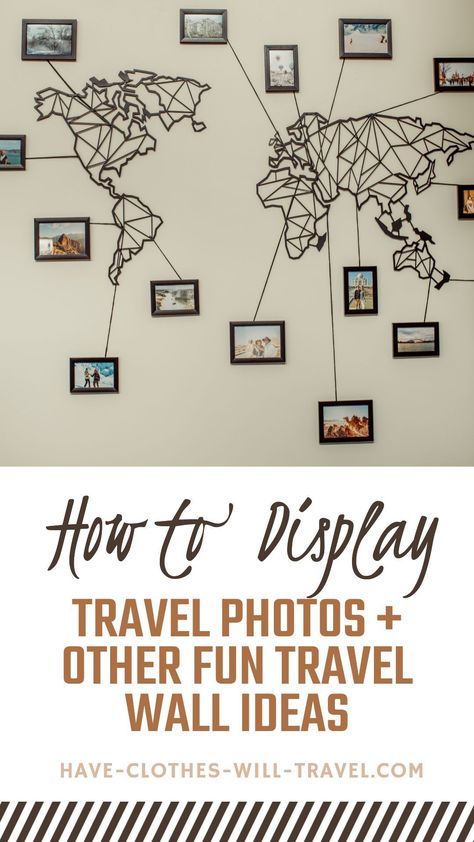 Searching for cool travel wall ideas? This post is for you! From unique ways to showcase travel photos around metal world maps to cool time zone wall clocks! | travel wall decor | Travel Wall Ideas, Travel Photo Wall, World Map Photo, Travel Gallery Wall, Travel Room, World Map Wall Decor, Travel Wall Decor, Memory Wall, Photo Wall Decor