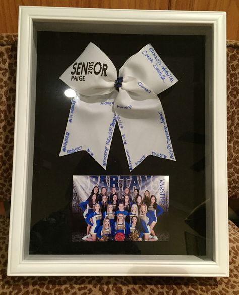 Cheerleading Senior / Coach Gift Shadow Box Senior Cheer Night Gifts, Gifts For Coaches Cheerleading, Senior Gift Cheerleading, Senior Night Ideas For Cheerleaders, Cheer Gifts From Coach, Cheer Gifts For Coaches, Senior Gifts Cheerleading, Cheer Shadow Box Ideas Gifts, Gifts For Senior Cheerleaders