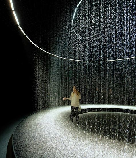 Water Pavilion, Water Architecture, Water Curtain, Bon Iver, Water Art, Installation Design, Water Lighting, Sculpture Installation, Light Installation